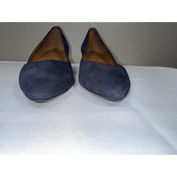 Aquatalia Pasha Size 8.5 Navy Blue Suede Block High Heel Pumps Pointy Toe Shoes - Picture 5 of 11